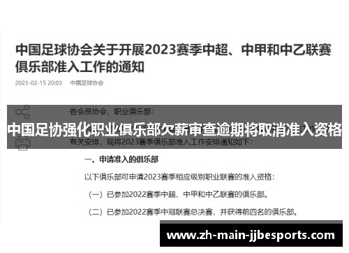 中国足协强化职业俱乐部欠薪审查逾期将取消准入资格 中国足协强化职业俱乐部欠薪审查逾期将取消准入资格